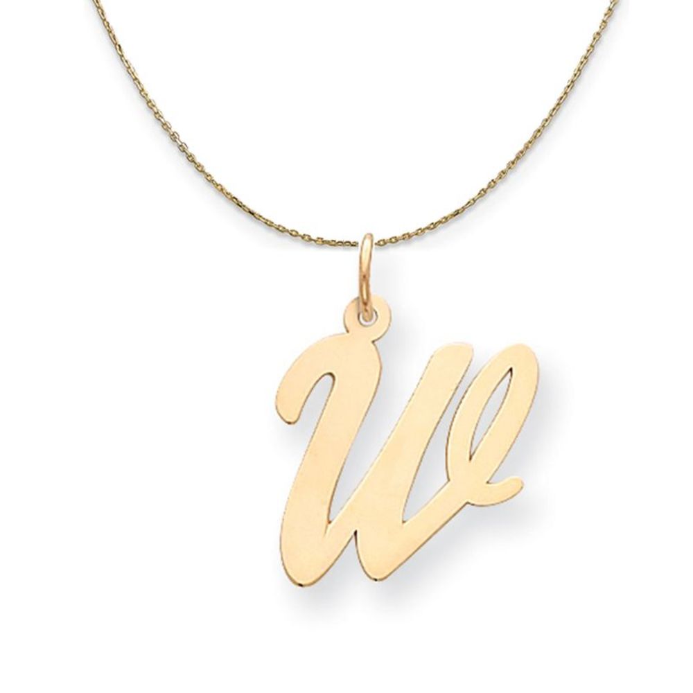 14k Yellow Gold Madison LG Classic Script Initial W Necklace - 18 Inch
